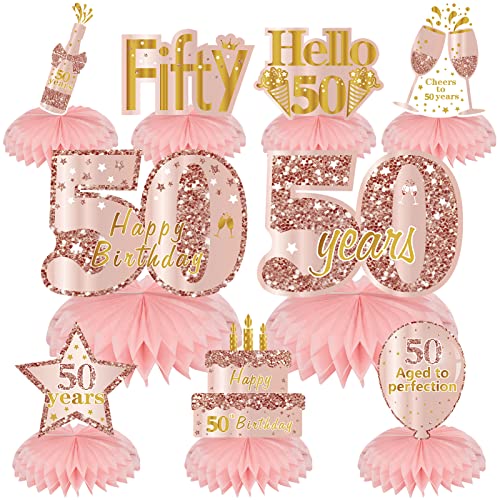 Turypaty Happy 50th Birthday Honeycomb Table Centerpieces Decorations Women - style: Pink Rose Gold 50th