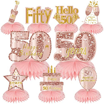 Turypaty Happy 50th Birthday Honeycomb Table Centerpieces Decorations Women - style: Pink Rose Gold 50th