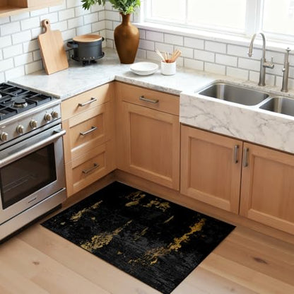 RELEANY Washable 2'x3' Abstract Area Rug for Living Room Black Gold - color: Black/Gold, size: 2' x 3' (Rectangular)