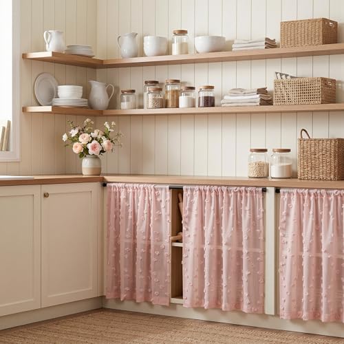 MYSKY HOME Pink Sheer Curtains 24 inch Length for Small Window,2 Panels - color: 1-dusty Pink, size: 26"W x 24"L (Pack of 2)