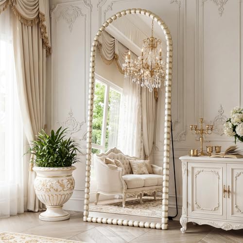Antique Silver Full Length Mirror 71x28 in, Beaded Standing Mirror - color: Antique Silver