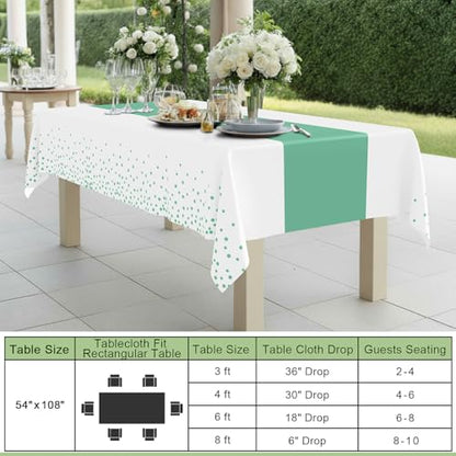 Smiry Disposable Rectangle Plastic 54 x 108 Inch Table Cloth 3 Pack - color: White and Teal