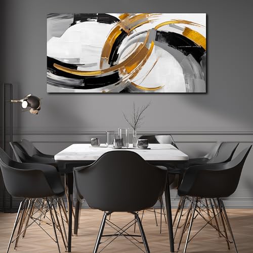 AUUZAIUA Abstract Wall Art Black White and Gold Canvas Prints 24"X48" - color: white, size: 24"L x 48"W