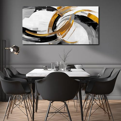AUUZAIUA Abstract Wall Art Black White and Gold Canvas Prints 24"X48" - color: white, size: 24"L x 48"W