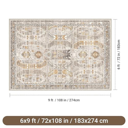 befbee 6x9 Washable Area Rug, Non Slip Rug for Living Room Brown - color: Brown/Gold, size: 6' x 9' (Rectangular)