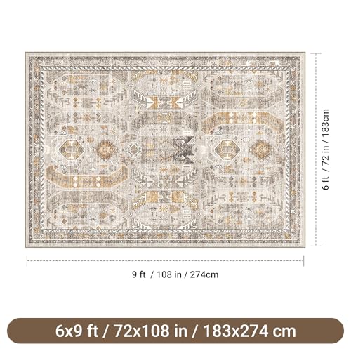 befbee 6x9 Washable Area Rug, Non Slip Rug for Living Room Brown - color: Brown/Gold, size: 6' x 9' (Rectangular)