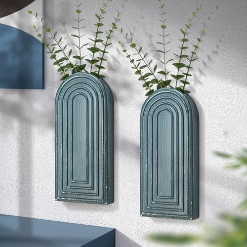 EOSAHR Wall Vase for Boho Room Decor: Wall Planter for Flowers, Denim Blue - color: Denim Blue
