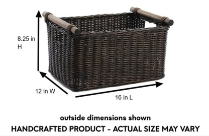 The Basket Lady Pole Handle Wicker Storage Basket, M, Walnut Brown - color: Antique Walnut Brown, size: Medium