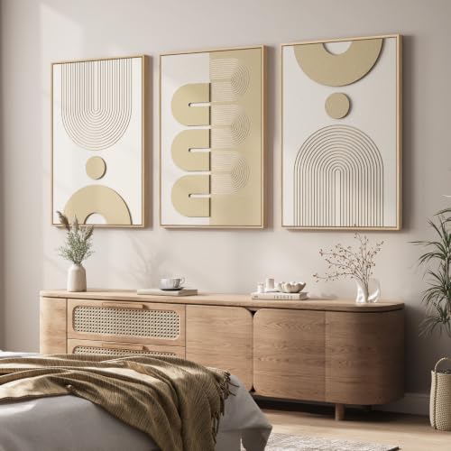 3D Large Framed Boho Neutral Abstract Wall Art for Living Room, 3 Piece - color: Neutral --C, size: 24"w X 36"h X 3pcs
