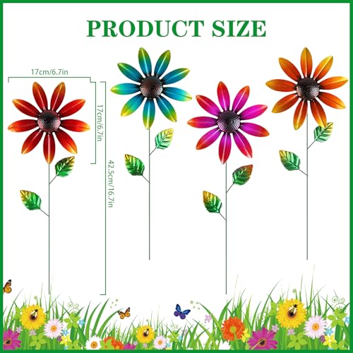 DETENE Metal Flower Garden Stakes Set of 4 Outdoor Flower Yard Decor - color: red