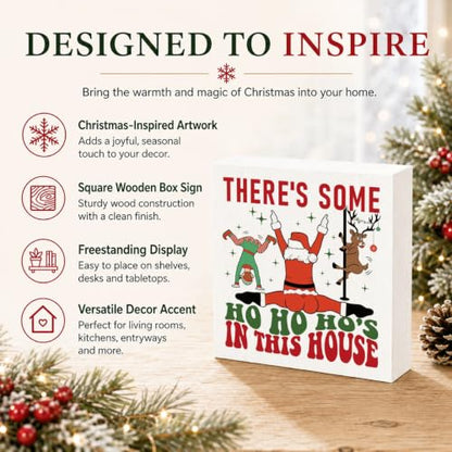 There's Some Ho Ho Ho's in This House Sign, Funny Christmas Wood Box Decor - color: Style 1