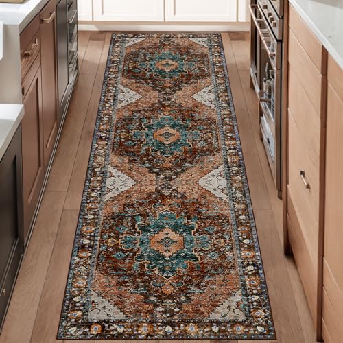 Ciicool Washable Runners for Hallways,2'6''x8' Long Kitchen Runner Rug - color: Brick Red/Dull Teal, size: 2'6" x 8' (Runner)