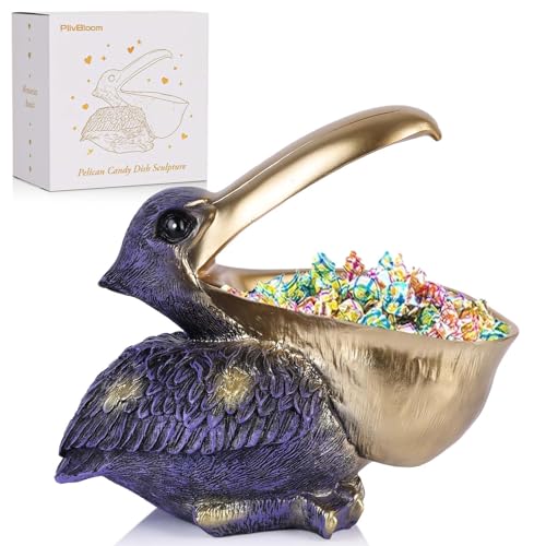 Pelican Key Holder Statues,Fun Animal Hippo Candy Dish,Candy Dish for Office Desk Unique,Modern Key Holder for Pelican Figurine,Suitability Desk bowl and Entry Table Decor Item (Purple Gold) - color: Purple Gold