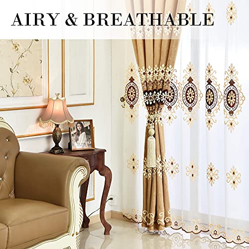 VOGOL Simple Chenille Jacquard Sheer Window Elegance Curtains/Drapes/Panels/Treatments for Bedroom Living Room, 42 x 63, Top Grommets(2 Panels) - color: Coffee-sheer, size: 42"W x 63"L (Pack of 2)