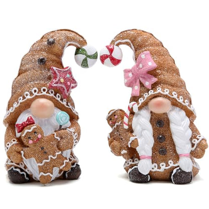 Hodao 2PCS Christmas Gingerbread Couple Gnomes, Swedish Tomte Xmas Decor - color: Brown