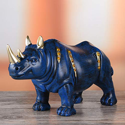 Resin Rhinoceros Statue, Wildlife Rino Animal Figurine, Blue, 6.3in(L) - size: 7.9" Length