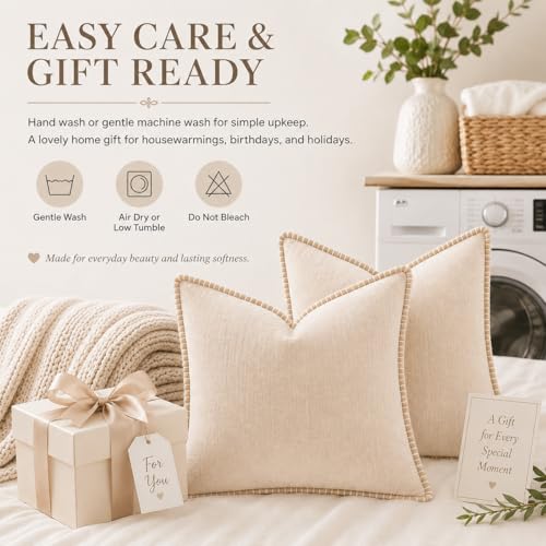 Decorative Throw Pillow Covers 18x18Inch, Pack of 2 Beige - color: Chenille-white