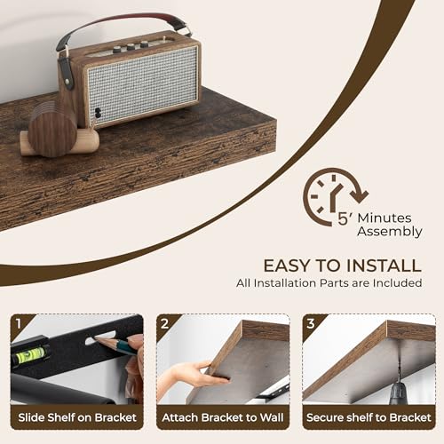 RICHFOCUS 72Inch Floating Shelves for Wall 2Pack|Rustic Brown|8" D - color: Rustic Brown, size: 72"L x 8"D, Set of 2