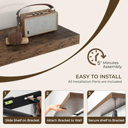 RICHFOCUS 72Inch Floating Shelves for Wall 2Pack|Rustic Brown|8" D - color: Rustic Brown, size: 72"L x 8"D, Set of 2