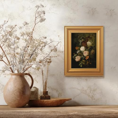 EJPFOGV Baroque Dark Background Floral Framed Canvas Wall Art 8x10 inches - color: Flowers, size: 10"L x 8"W