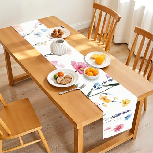 Elegant Watercolor Floral Table Runner – 13x72 Inch Soft Cotton Fabric with Hand-Painted Style Flowers, Perfect for Dining Tables, Weddings & Home Decor - color: 04