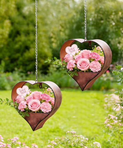 Metal Plant Hangers Indoor and Outdoor: Pots with Drainage Hole - color: Rustic Heart -2pack