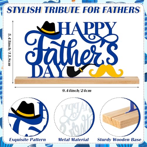 Roowest Metal Happy Father's Day Table Decor Sign with Wooden Base - style: Father's Day