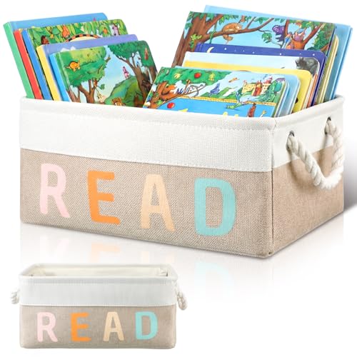 Marsui 1 Pcs Book Storage Basket, Book Bin, Bookish Gifts, White Brown - color: White Brown, size: Read