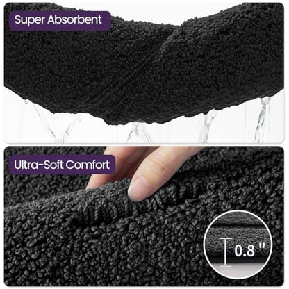 DEXI Bath Mat 32x20, Soft Absorbent Bathroom Rugs Non Slip, Black - color: Black, size: 32" X 20" (Rectangular)