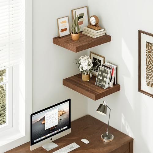Vivelove Deep Floating Shelves, 16 X 12 Inch, Walnut,Set of 2, - color: Walnut, size: 16”wx12”dx1.5”h