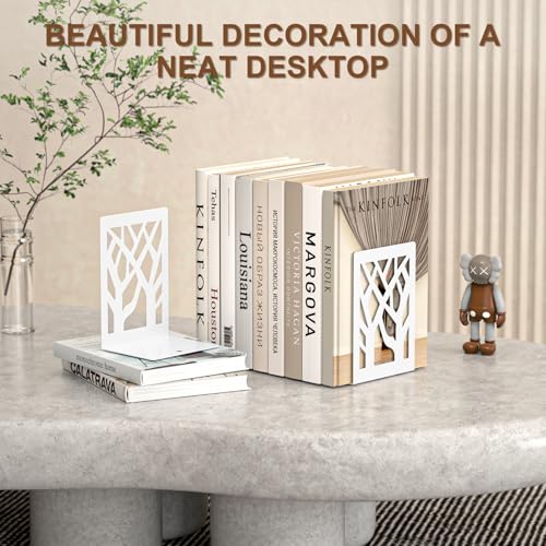 VFINE Withe Bookend 4-Piece, Tree Design Bookends for Shelves, Metal Book Ends for Desk, Decoration Stylish Bookshelf Bookends for Home Office School Supplies - style: White bookend 2 pairs