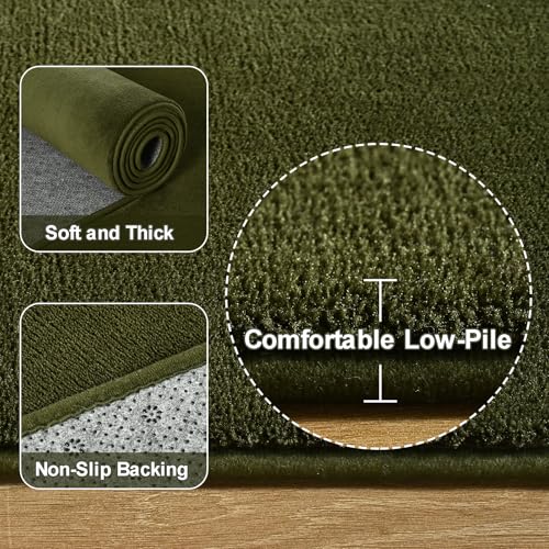 Amearea Modern Washable Runner Rugs, 2x4 Olive Green Bedroom Runner Rug - color: Olive Green, size: 2' x 4' (Runner)