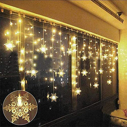 String Lights LED Curtain Light, 96 LED Fairy Hanging String Lights Waterproof Christmas Snowflake Lights with Wireless Control for Outside Indoor Bedroom Party Fence Patio - Warm White - color: White