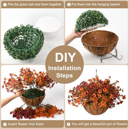 Artificial Fall Hanging Flowers Basket, UV Resistant Mums for Outdoors - color: A Orange Brown