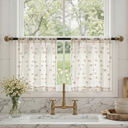 MYSKY HOME Beige Sheer Curtains 24 inch Length for Small Window,2 Panels - color: 1-wood Beige, size: 26"W x 24"L (Pack of 2)