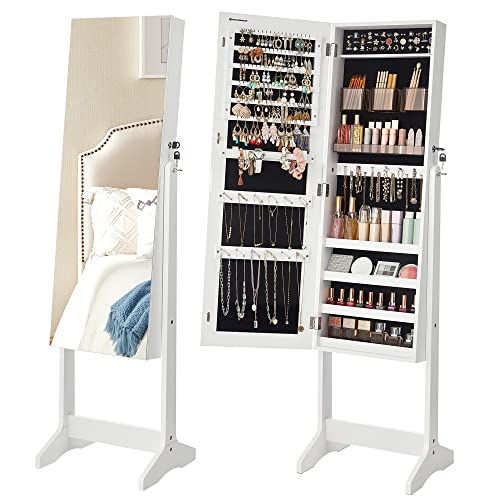 SONGMICS LED Jewelry Cabinet Standing, Lockable Armoire - color: White, style: Modern