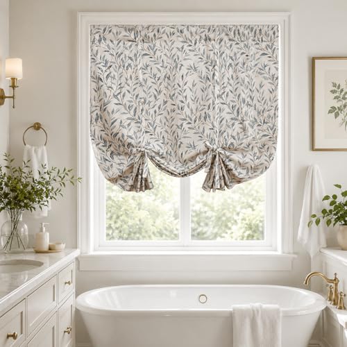 VOGOL Country Leaf Print Balloon Shade, 42 x 63, 1 Panel, Blue - color: Blue, size: 42"W x 63"L (Pack of 1)