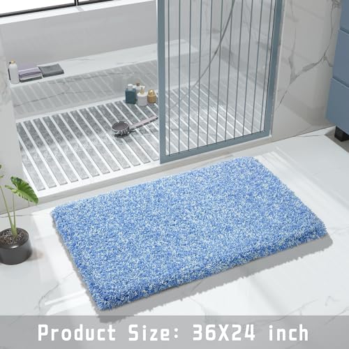 Yimobra Bathroom Rugs Non Slip Washable 36x24, Plush Bath Mat, Blue&White - color: Blue and White, size: 36" X 24"