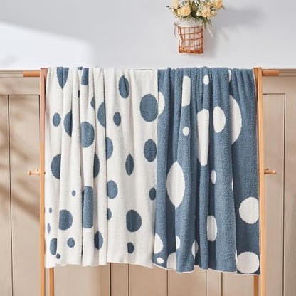 CozeCube Reversible Knitted Throw Blanket,Dusty Blue White Polka Dot50 x60 - color: D-dusty Blue and White, size: 50"x60"