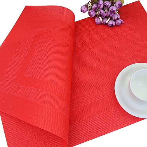PIGCHCY Placemats,Durable Placemats for Dining Table,Washable Woven Vinyl Kitchen Placemats Set of 4 (18 x 12 inches,Passionate Red) - color: Box: Red Passionate, size: 4 Placemats
