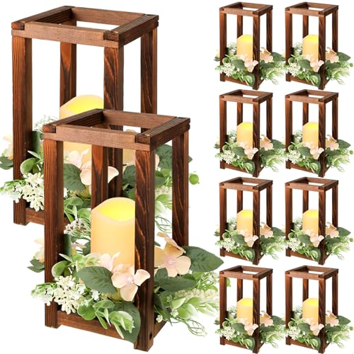 Hushee 30 Pcs Wooden Wedding Lantern Centerpiece Candles Wreaths Set,Brown - color: Brown