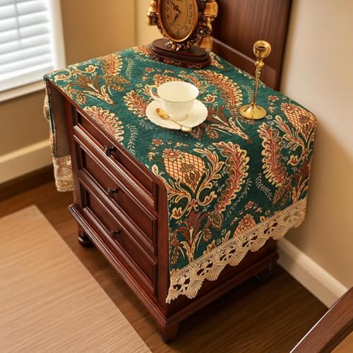 Nightstand Cover Emerald, Jacquard Lace Topper, 15.7x43.3 Inch - color: Emerald, size: 43.3" x 15.7" (Rectangular)