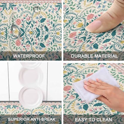 Boho Floral Kitchen Comfort Mat 36x20in Anti-Fatigue Kitchen Mats - color: Pink Boho Floral