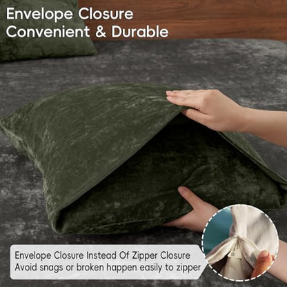 PHF Truly Velvet Pillowcases Standard Size 20"x26", Smokey Olive, No Insert - color: Smokey Olive, size: 26" x 20" (Pack of 2)