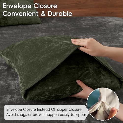 PHF Truly Velvet Pillowcases King Size 20" x 36", Smokey Olive, No Insert - color: Smokey Olive, size: 36" x 20" (Pack of 2)