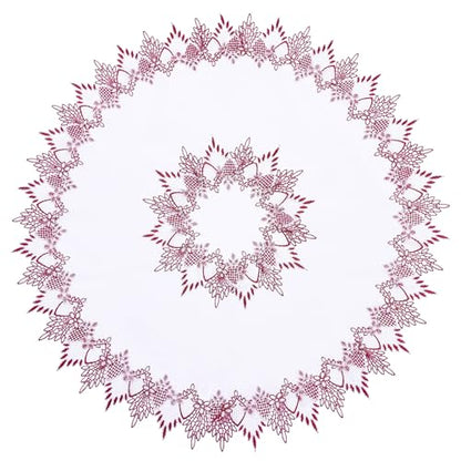 White Dark Red Linen Lace Doily 33" Round Coffee Table Topper - color: Dark Red, size: 33” Round