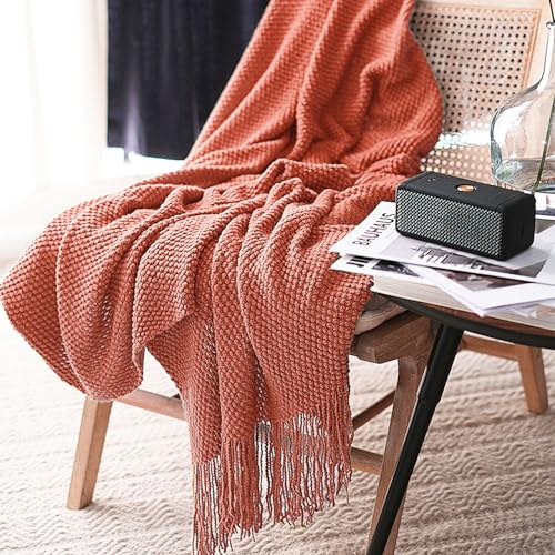 LOMAO Knitted Throw Blanket with Tassels Bubble Textured Lightweight Throws for Couch Cover Home Decor (Coral, 50x60) - color: Coral, size: 50x60"