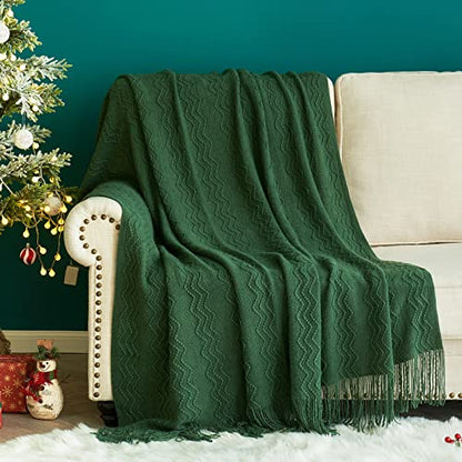 MIULEE Christmas Dark Green Knitted Boho Throw Blanket for Couch 50"x60" - color: Dark Green, size: 50" x 60"