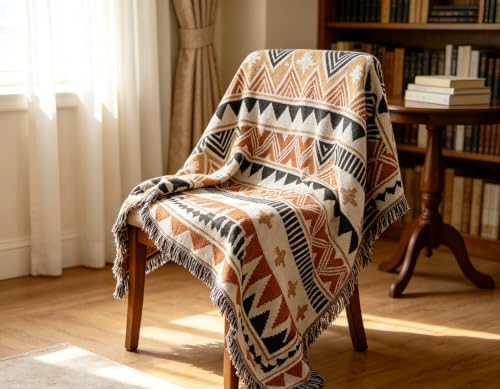 Luxlovery Bohemian Sofa Throw Blankets Ethnic Woven Farmhouse Boho Throw Blanket for Couch Black Orange White Multicolor Aztec Bed Throws Oversized Chair Sofa Cover with Tassels(51"x63") - color: Navaho, size: 51"x63",130x160cm