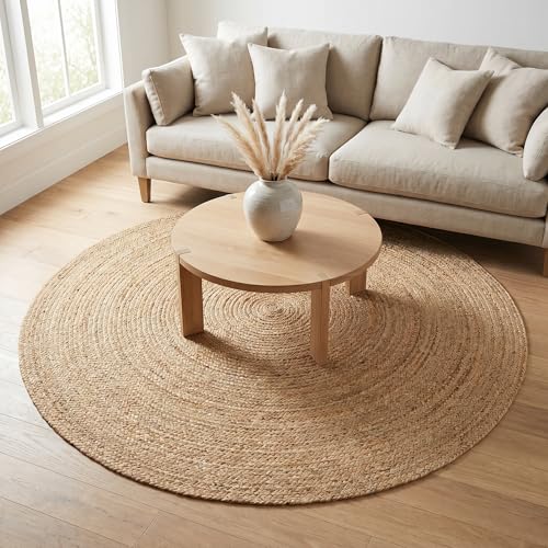 THE BEER VALLEY Jute Braided Area Rug 6 Feet Round - Natural - color: Natural, size: 6' (Round)